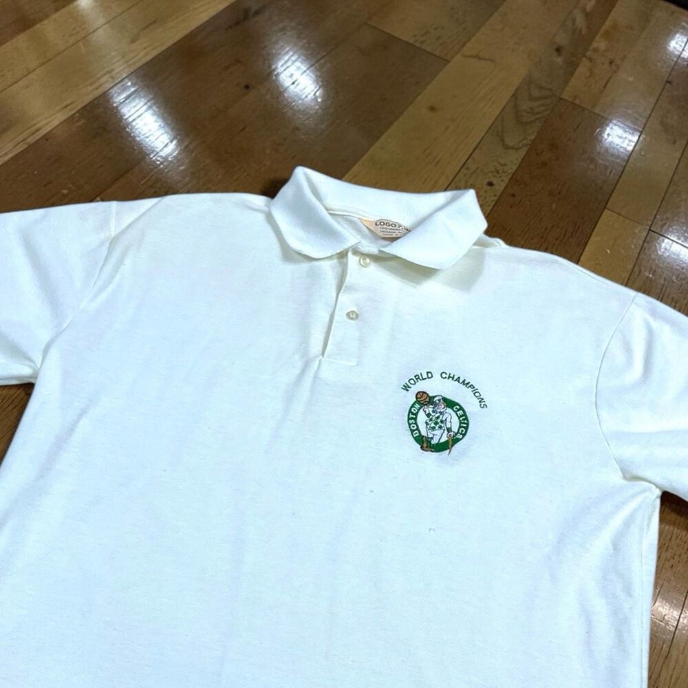 Vintage 90s Boston Celtics Shirt Polo Mens White Large/XL NBA Basketball Logo 7